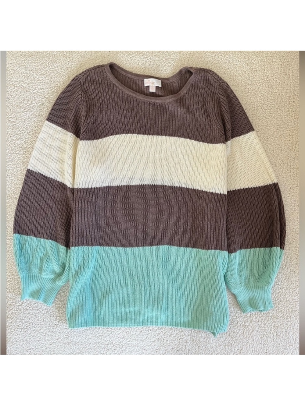 Belle by Kim Gravel Colorblock Sweater in Brown Cream and Mint neutral casual 1X